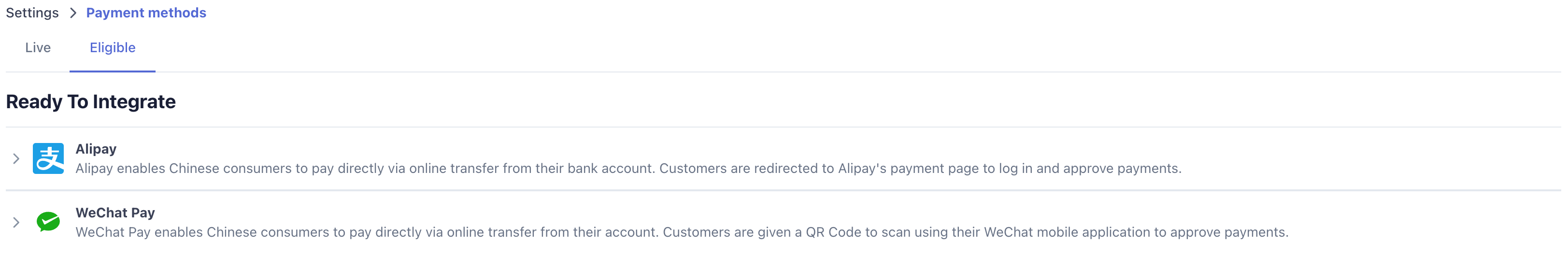 Stripe Eligible Payment Methods