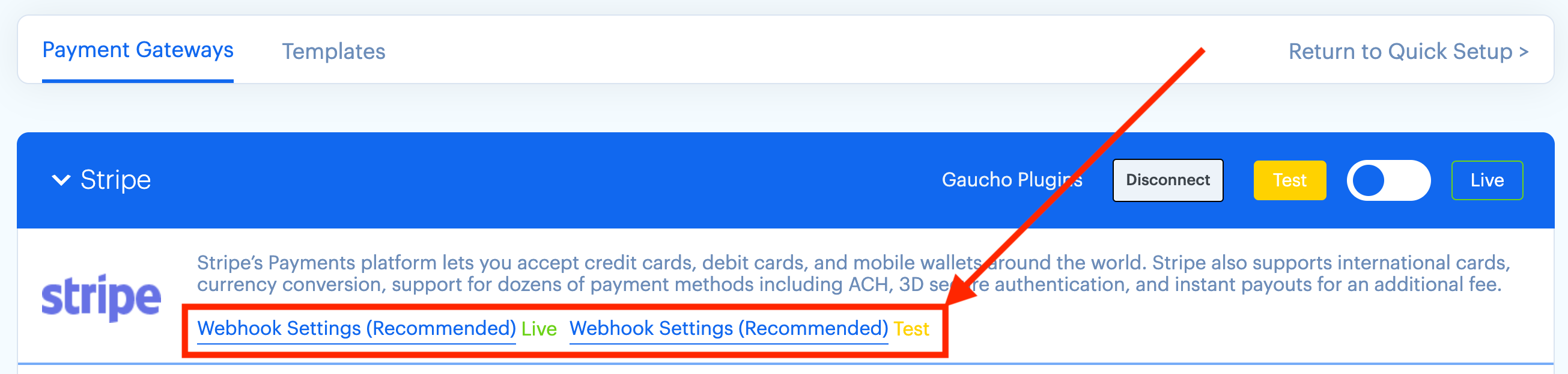 Webhook Settings Links