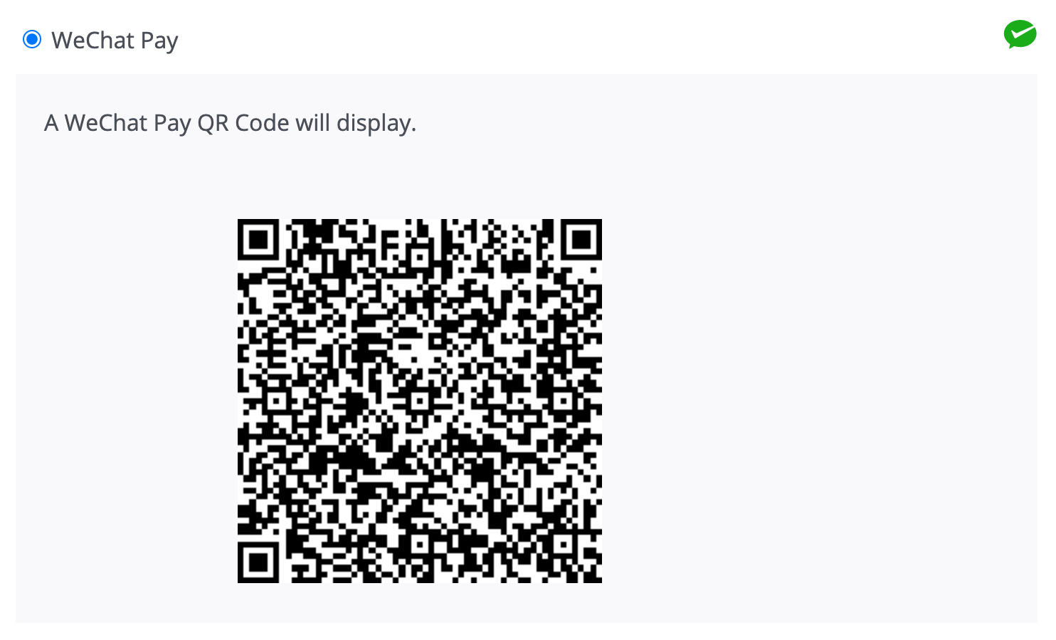 QR code generated when checking out with WeChat Pay for WooCommerce